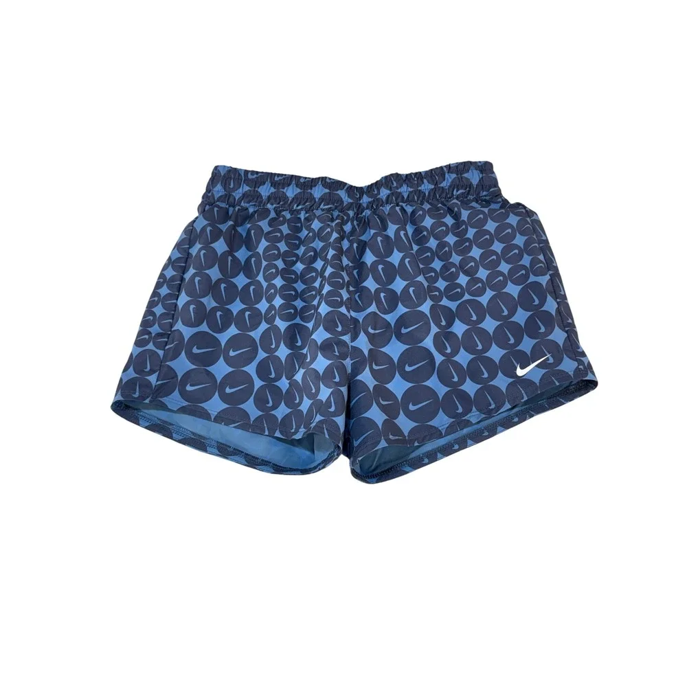 Nike One Kids Blue All Over Swoosh Circle Print Athletic Shorts FB1093-491